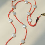 Button Baroque Pearl Red Gemstone Long Necklace gembea jewelry