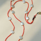 Button Baroque Pearl Red Gemstone Long Necklace gembea jewelry