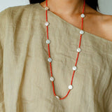 Button Baroque Pearl Red Gemstone Long Necklace gembea jewelry