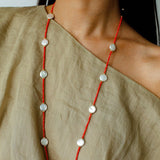 Button Baroque Pearl Red Gemstone Long Necklace gembea jewelry
