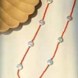 Button Baroque Pearl Red Gemstone Long Necklace gembea jewelry