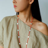 Button Baroque Pearl Red Gemstone Long Necklace gembea jewelry