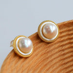 Button Freshwater Pearl Stud Earrings - Gembea Jewelry