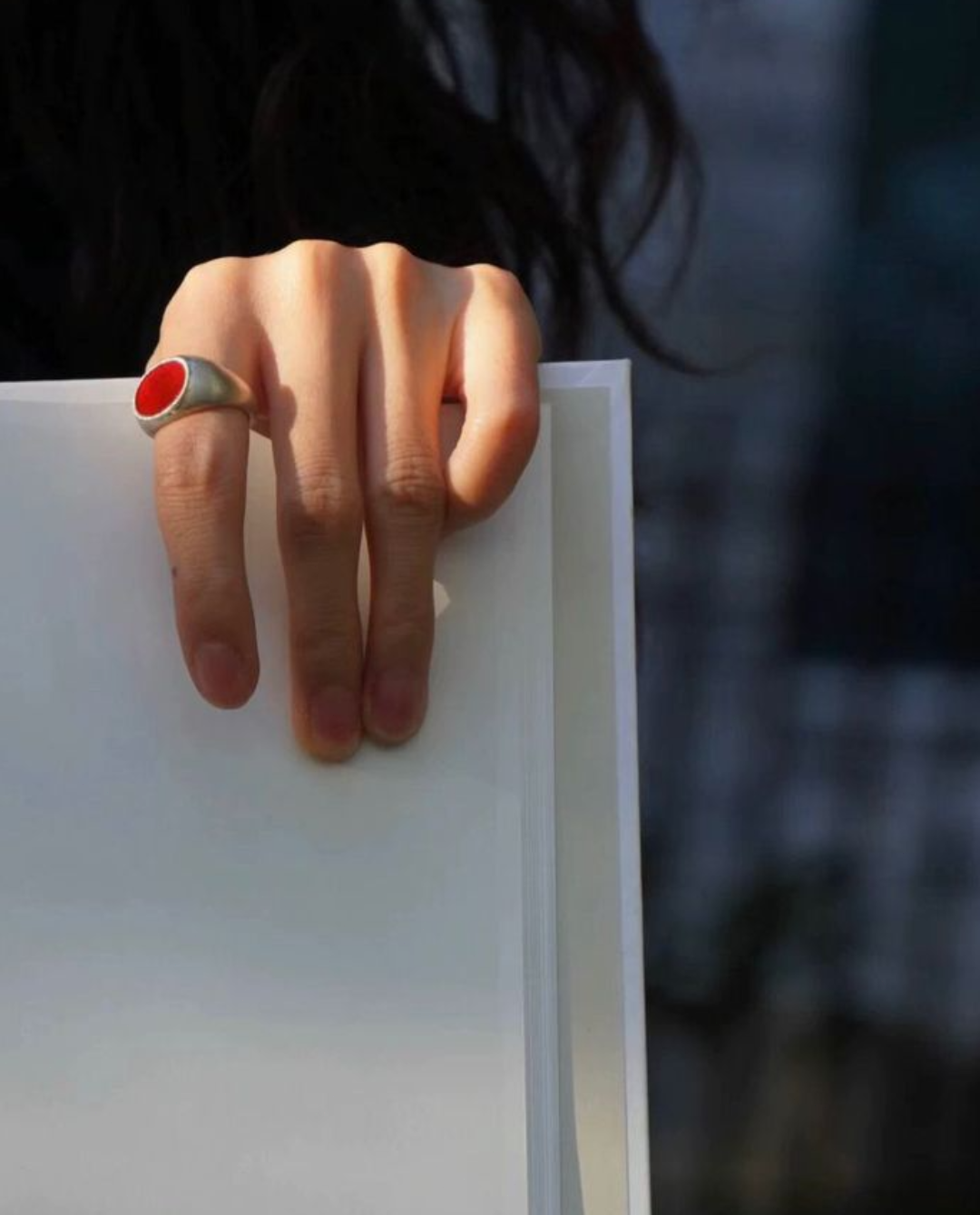 Gembea jewelry Wide Silver Brushed Agate Ring