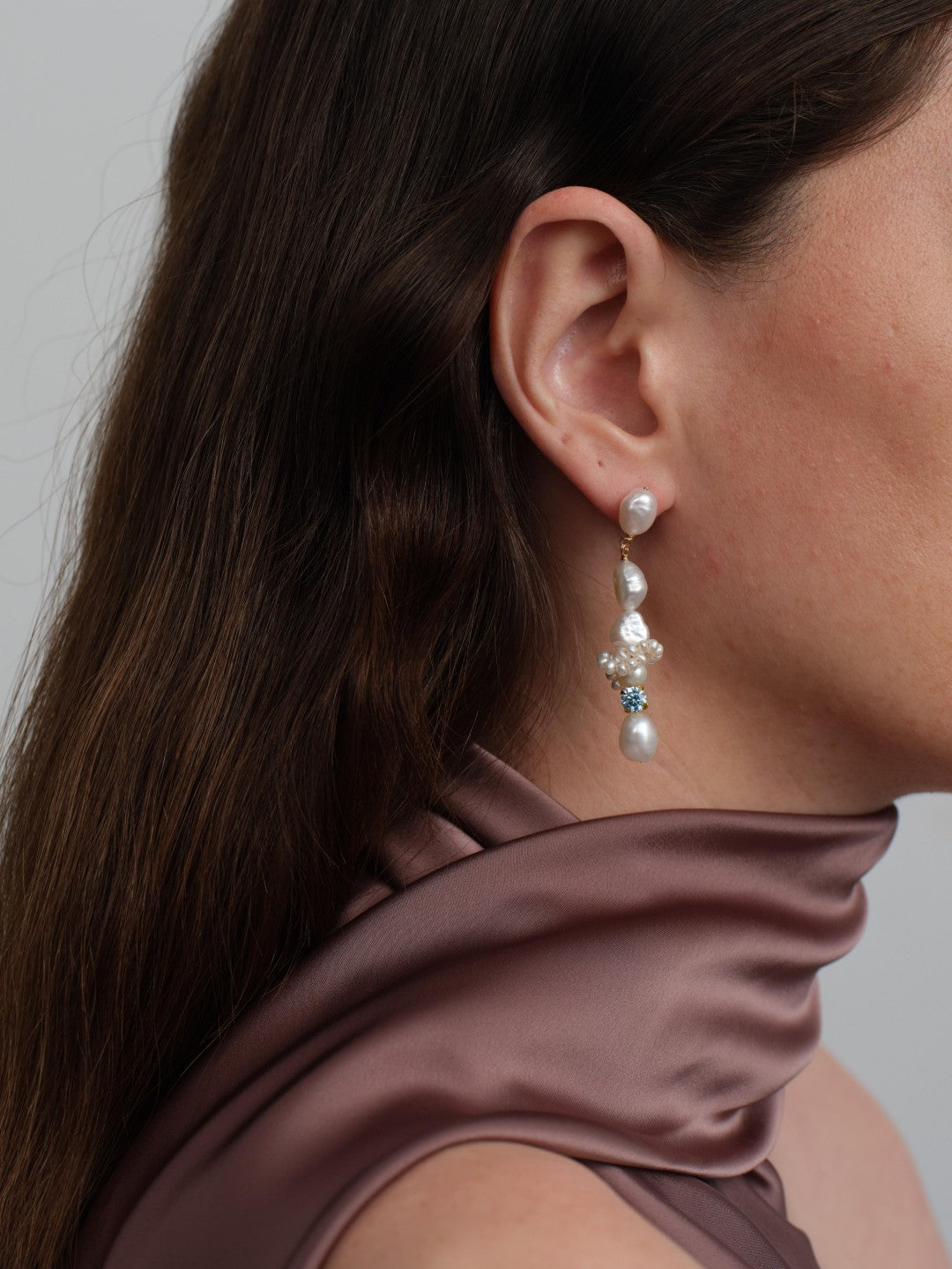 Capri Irregular Blue Zircon Pearl Long Earrings GEMBEA JEWELRY