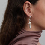 Capri Irregular Blue Zircon Pearl Long Earrings GEMBEA JEWELRY