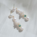 Capri Irregular Blue Zircon Pearl Long Earrings GEMBEA JEWELRY