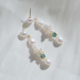 Capri Irregular Blue Zircon Pearl Long Earrings GEMBEA JEWELRY