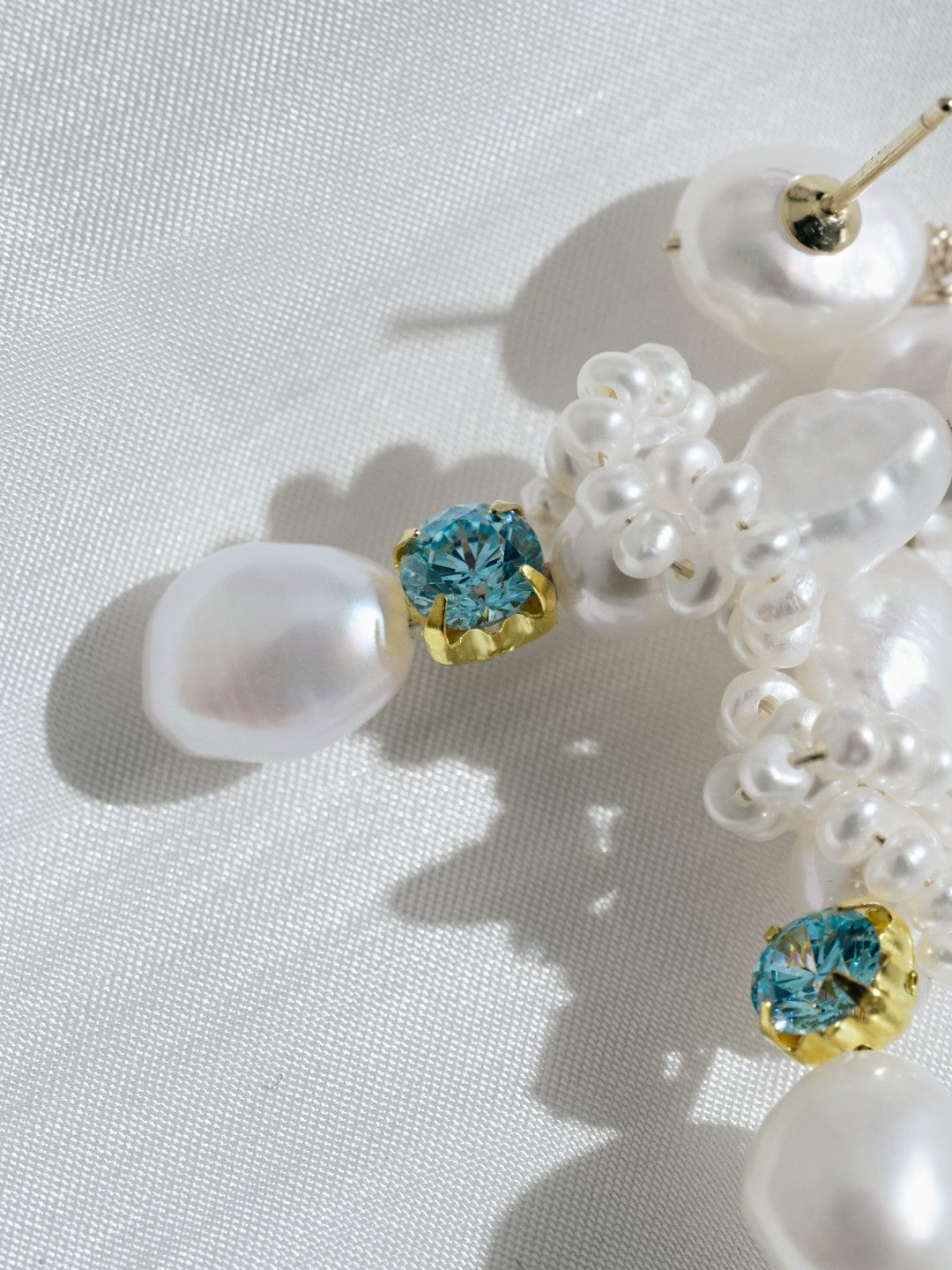 Capri Irregular Blue Zircon Pearl Long Earrings GEMBEA JEWELRY