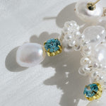 Capri Irregular Blue Zircon Pearl Long Earrings GEMBEA JEWELRY