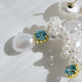Capri Irregular Blue Zircon Pearl Long Earrings GEMBEA JEWELRY