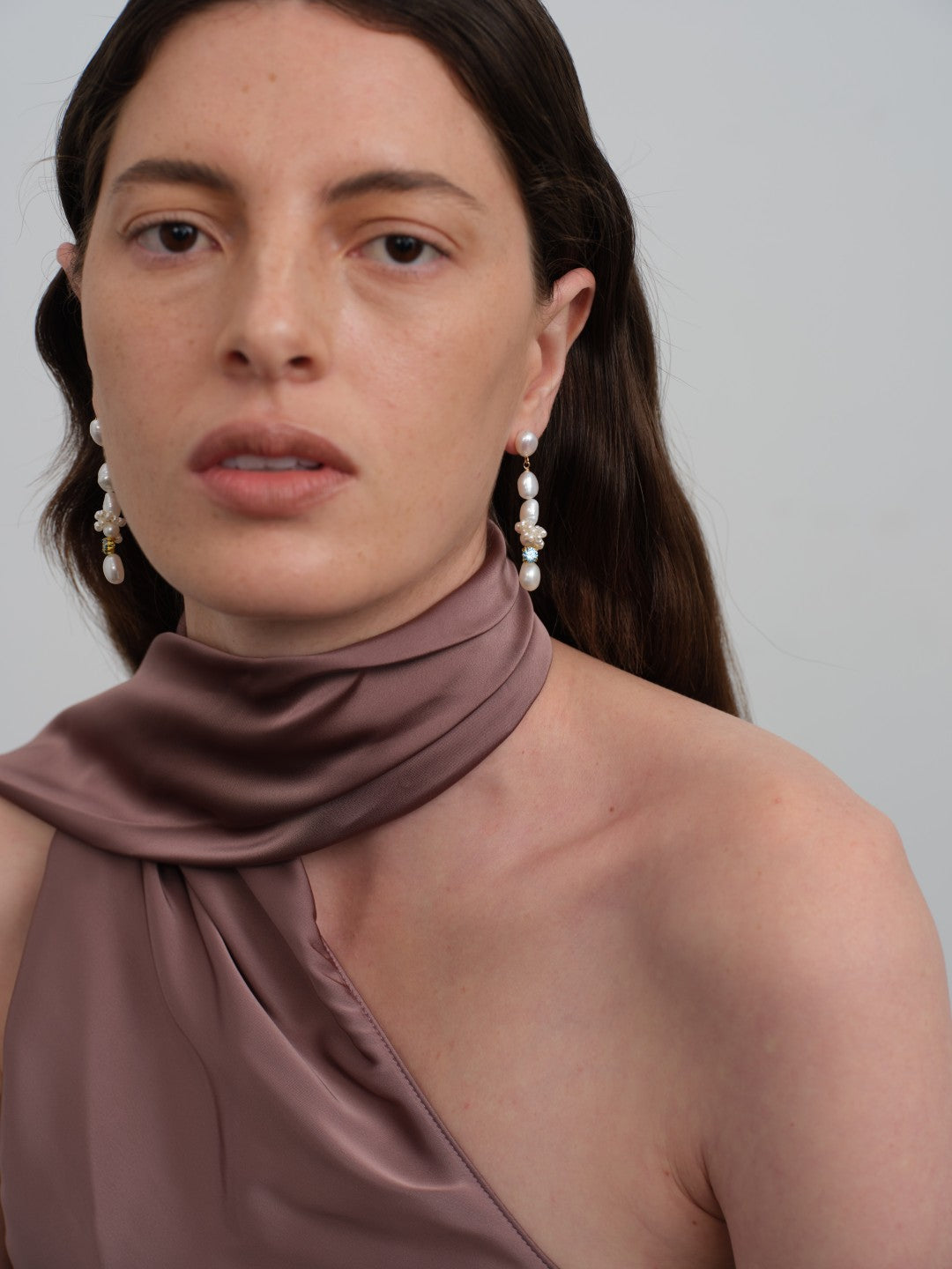 Capri Irregular Blue Zircon Pearl Long Earrings GEMBEA JEWELRY