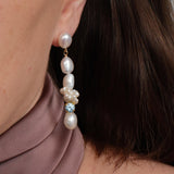 Capri Irregular Blue Zircon Pearl Long Earrings GEMBEA JEWELRY