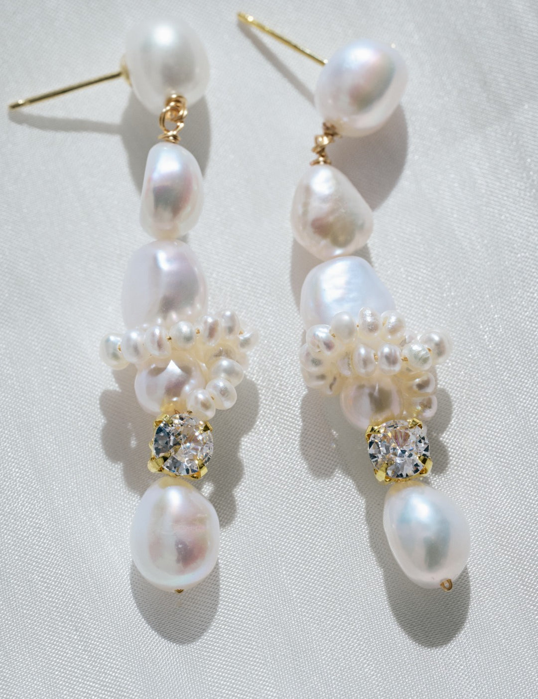 Capri Irregular White Zircon Pearl Long Earrings gembea jewelry