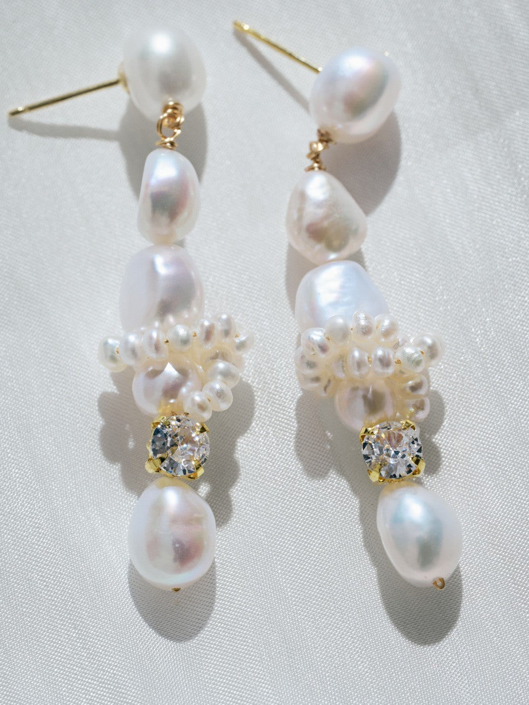 Capri Irregular White Zircon Pearl Long Earrings gembea jewelry