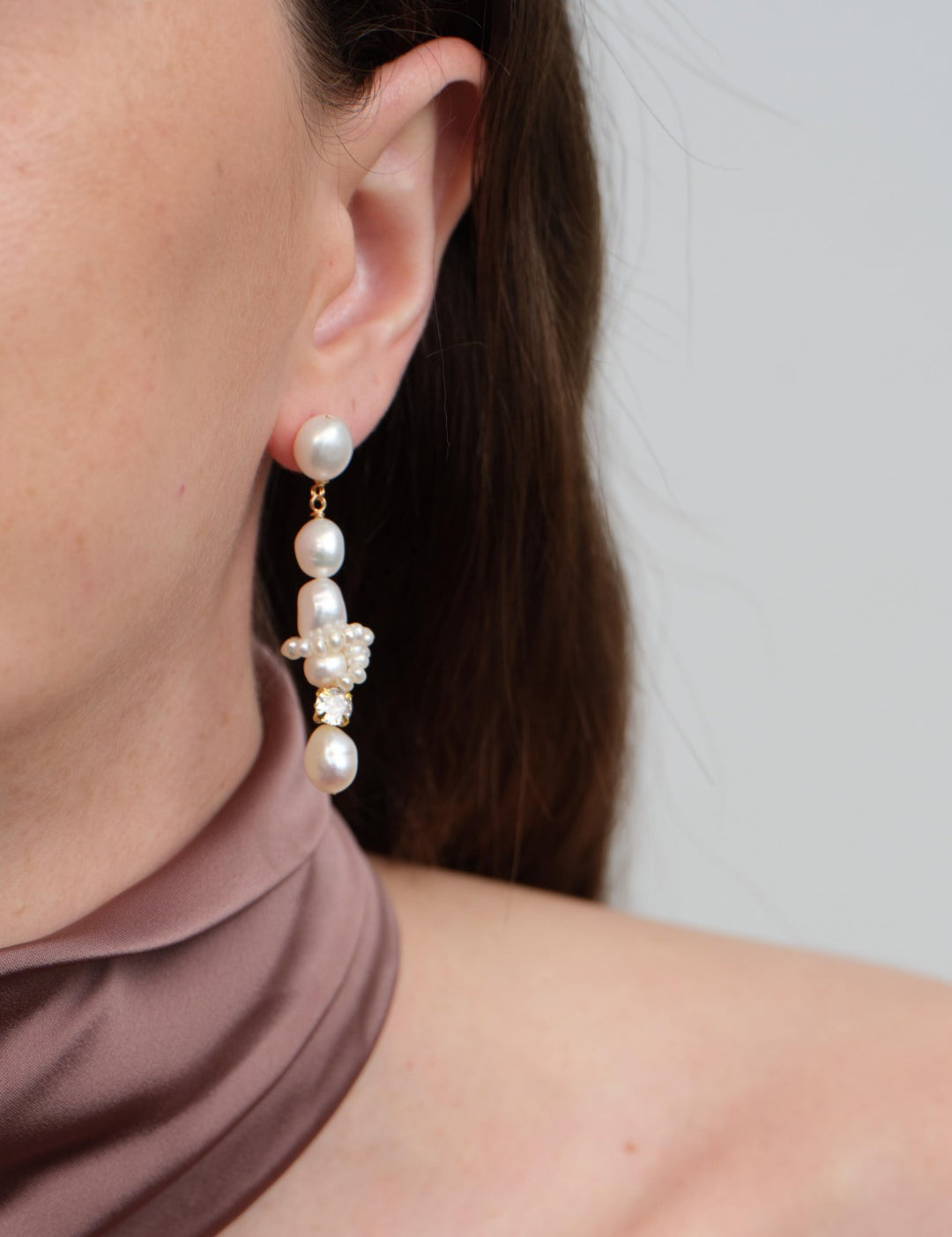 Capri Irregular White Zircon Pearl Long Earrings gembea jewelry