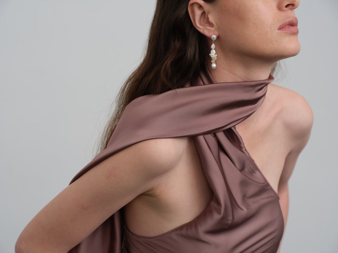 Capri Irregular White Zircon Pearl Long Earrings gembea jewelry