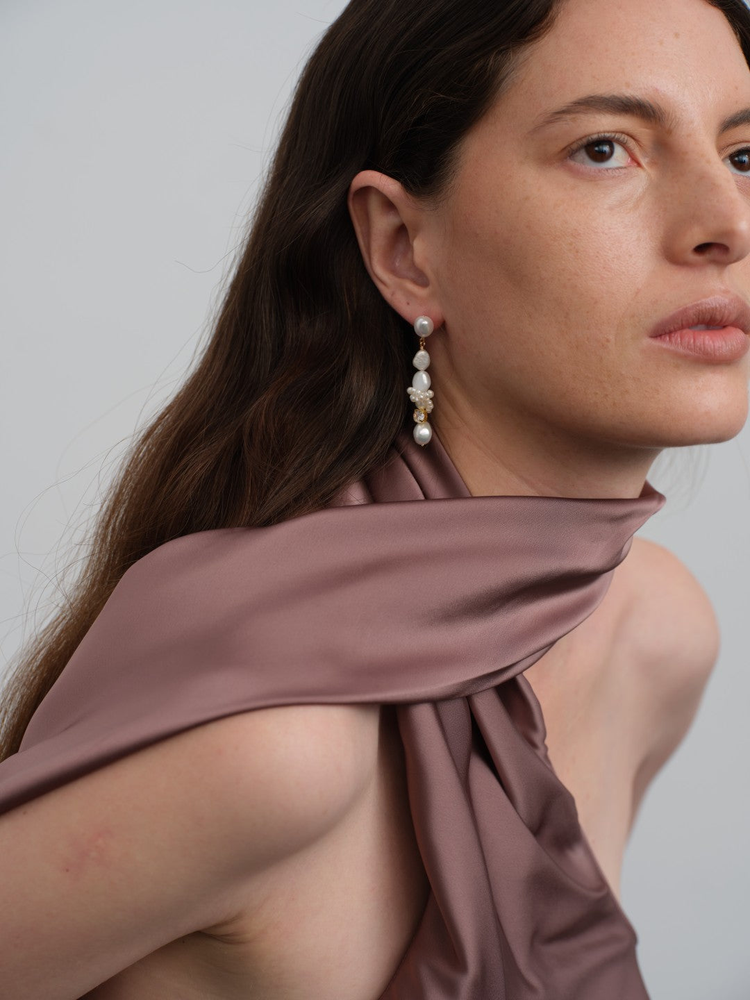 Capri Irregular White Zircon Pearl Long Earrings gembea jewelry