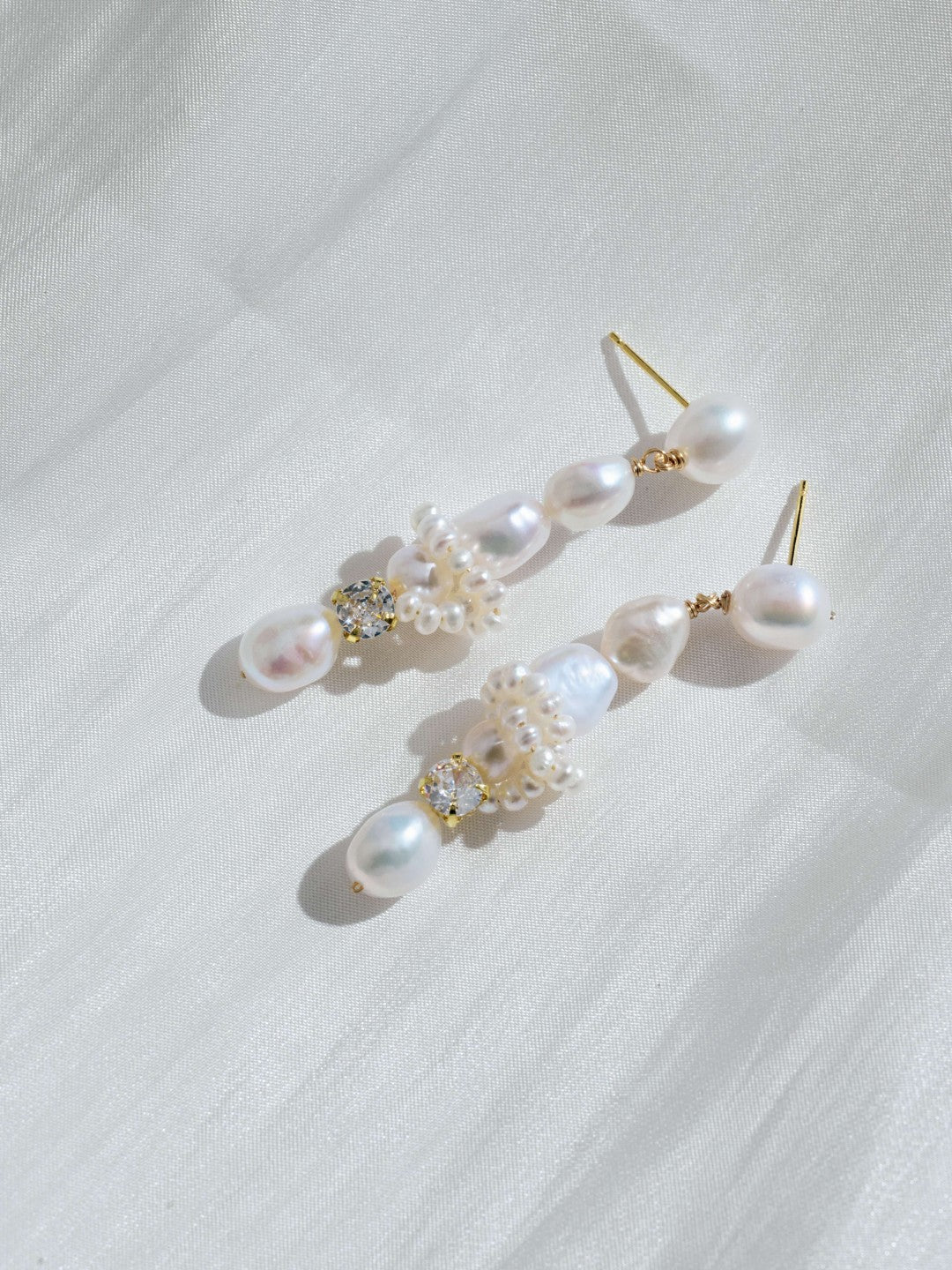 Capri Irregular White Zircon Pearl Long Earrings gembea jewelry
