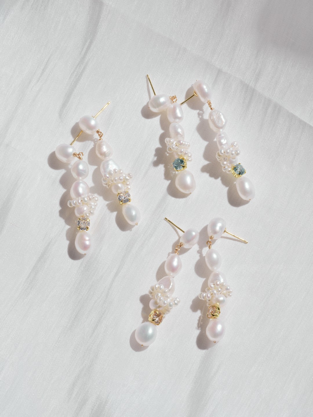 Capri Irregular Blue Zircon Pearl Long Earrings GEMBEA JEWELRY