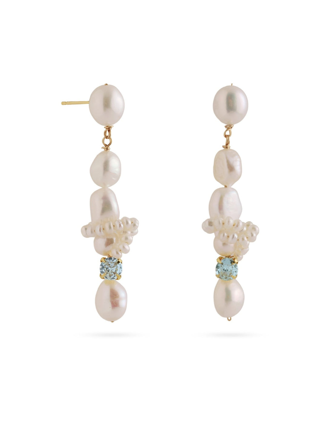 Capri Irregular Blue Zircon Pearl Long Earrings GEMBEA JEWELRY