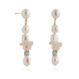 Capri Irregular Blue Zircon Pearl Long Earrings GEMBEA JEWELRY