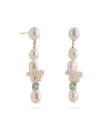Capri Irregular Blue Zircon Pearl Long Earrings GEMBEA JEWELRY