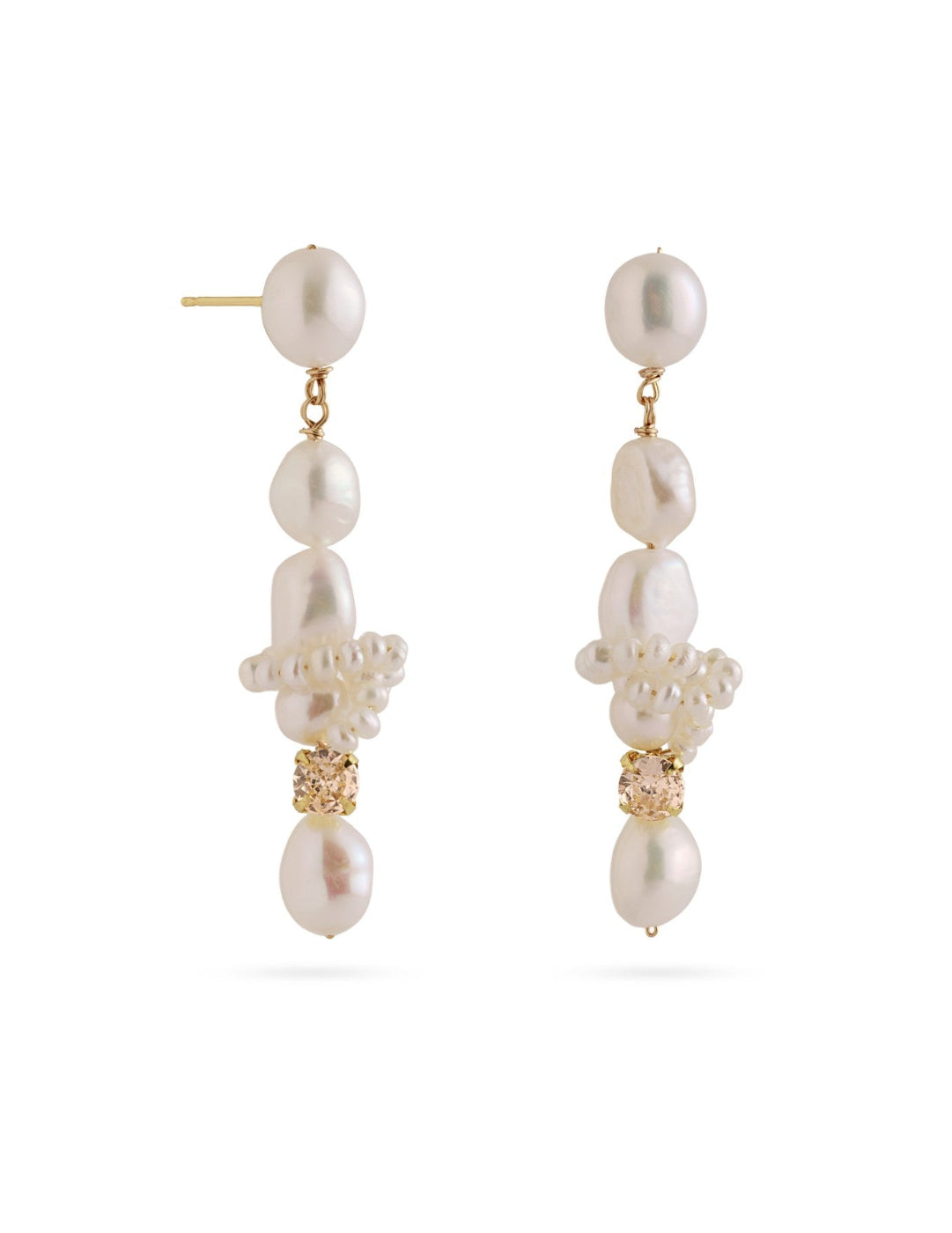 Capri Irregular Champagne Zircon Pearl Long Earrings gembea jewelry