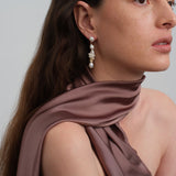 Capri Irregular Champagne Zircon Pearl Long Earrings gembea jewelry