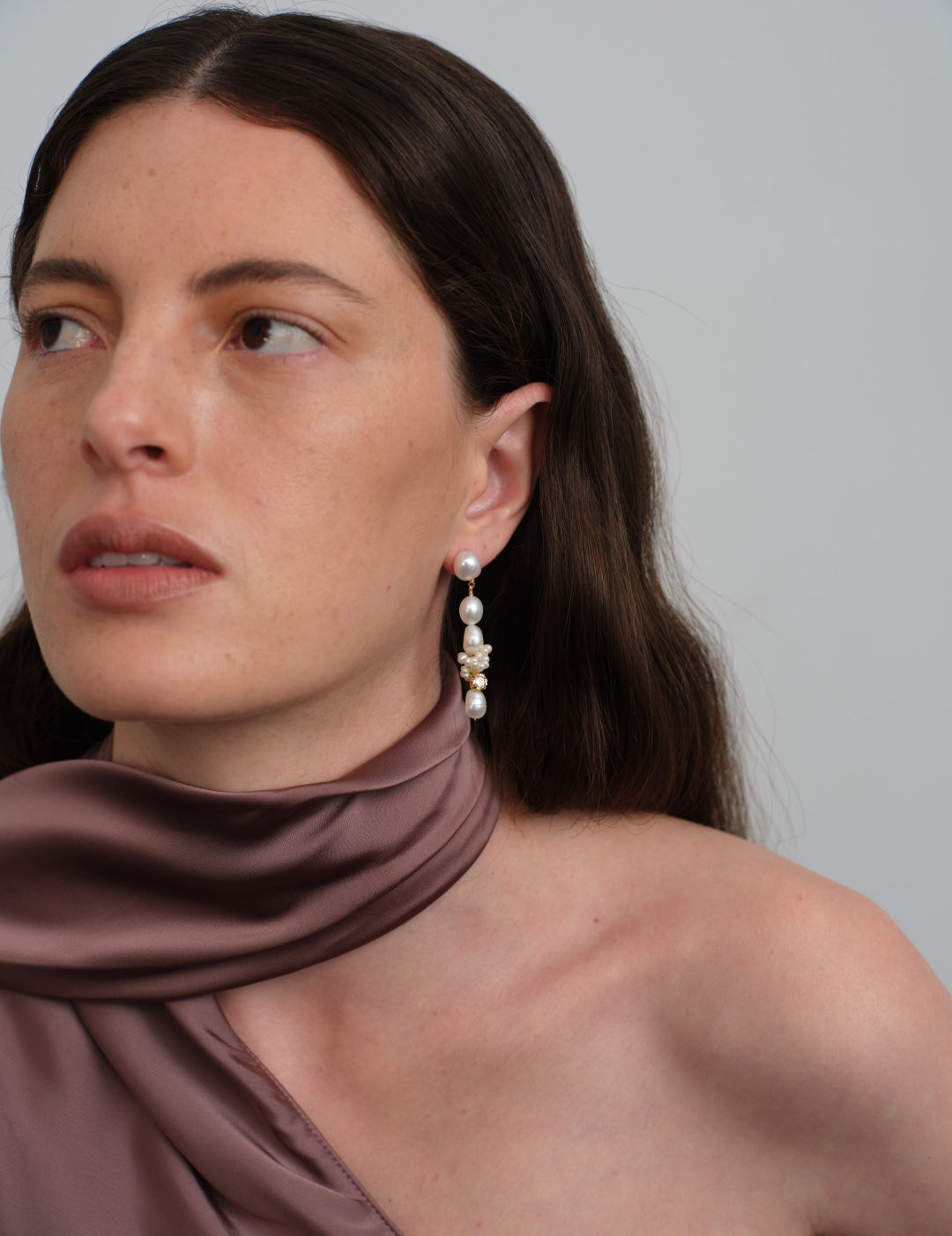 Capri Irregular Champagne Zircon Pearl Long Earrings gembea jewelry