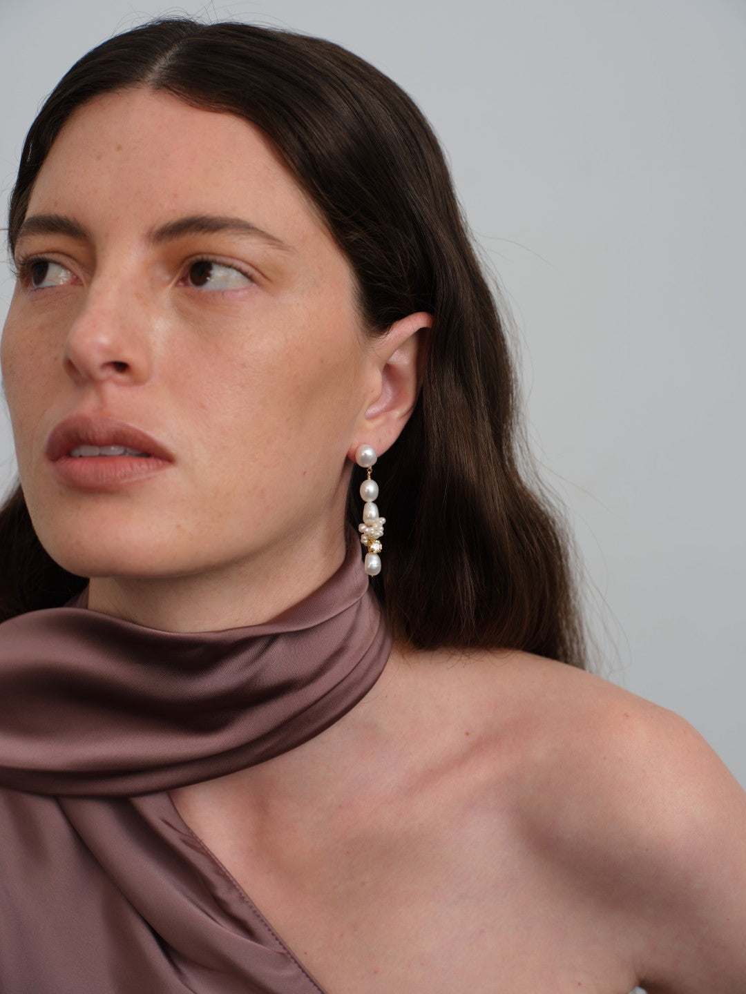 Capri Irregular Champagne Zircon Pearl Long Earrings gembea jewelry