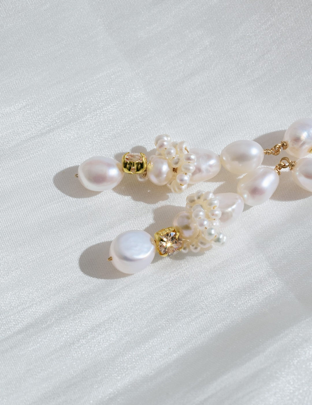 Capri Irregular Champagne Zircon Pearl Long Earrings gembea jewelry