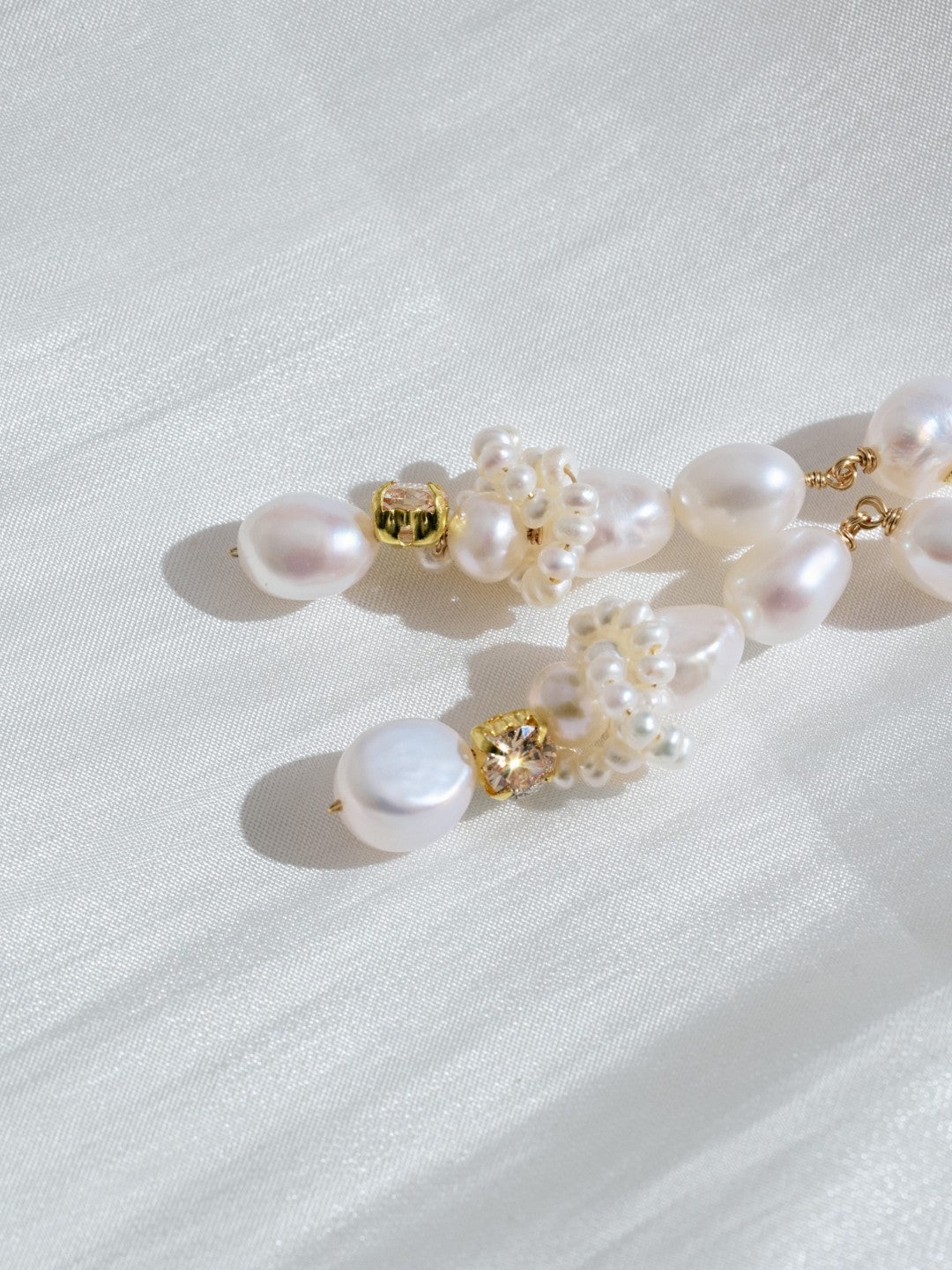 Capri Irregular Champagne Zircon Pearl Long Earrings gembea jewelry