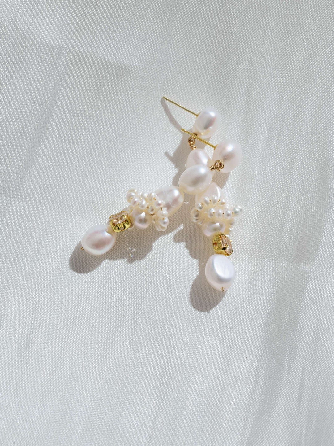 Capri Irregular Champagne Zircon Pearl Long Earrings gembea jewelry