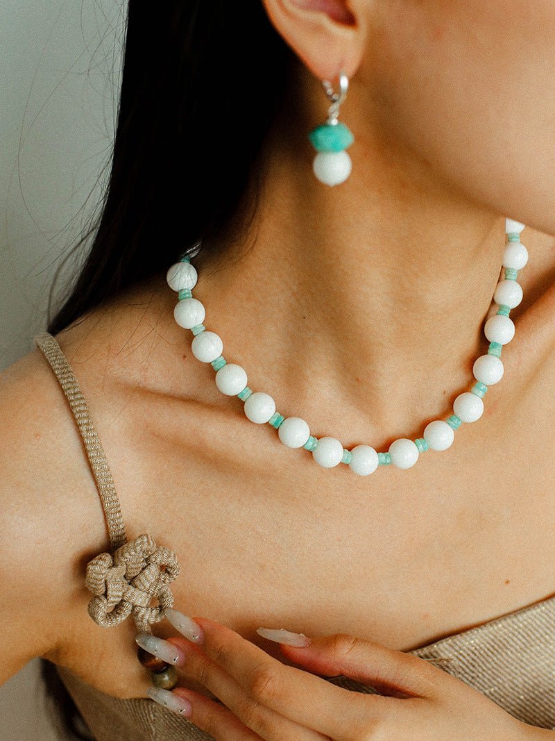 Celestial Wave Shell Amazonite Beaded Necklace gembea jewelry