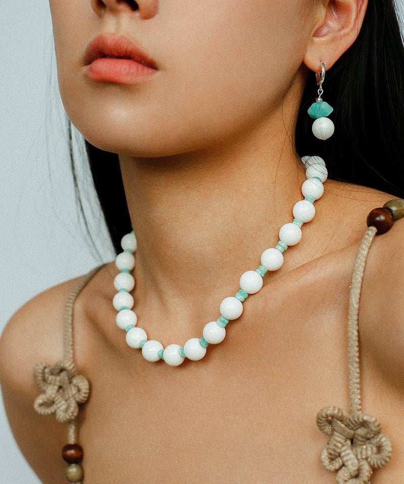 Celestial Wave Shell Amazonite Beaded Necklace gembea jewelry