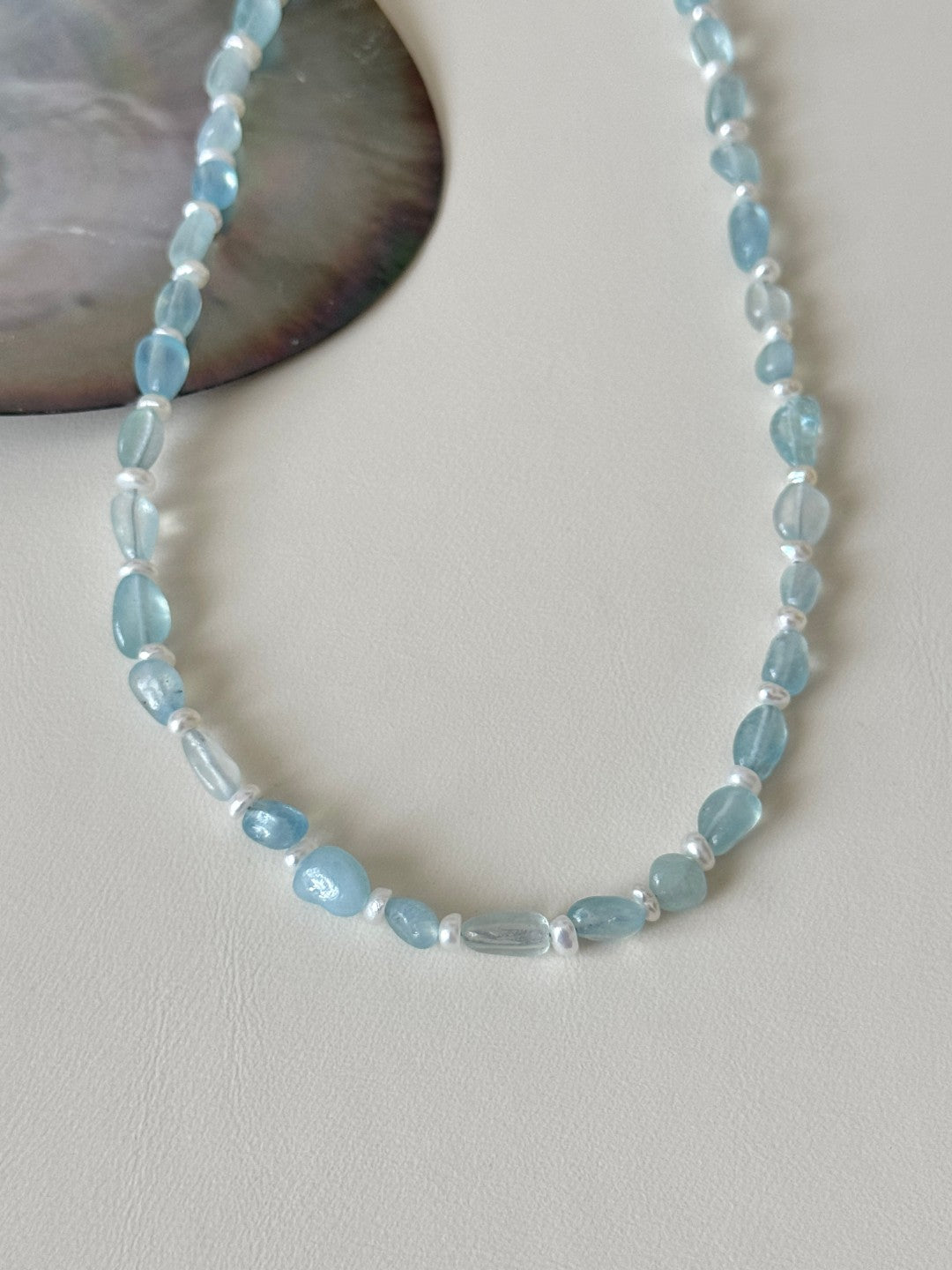 Cerulean Drift Irregular Aquamarine Pearl Necklace gembea jewelry