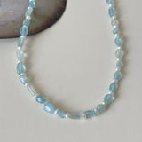 Cerulean Drift Irregular Aquamarine Pearl Necklace gembea jewelry