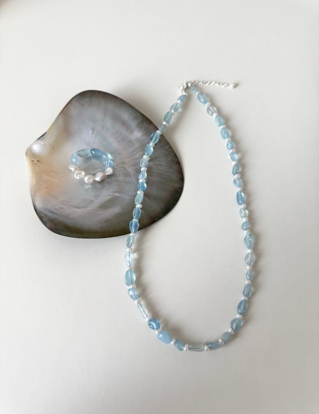Cerulean Drift Irregular Aquamarine Pearl Necklace gembea jewelry