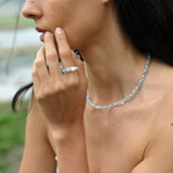 Cerulean Drift Irregular Aquamarine Pearl Ring gembea jewelry