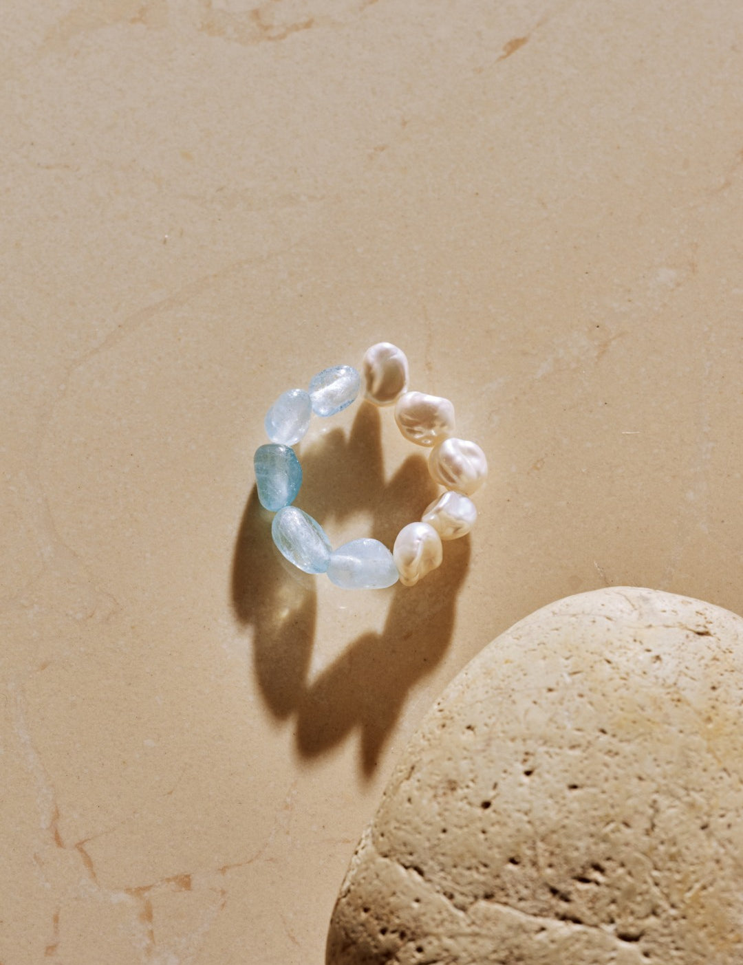 Cerulean Drift Irregular Aquamarine Pearl Ring gembea jewelry