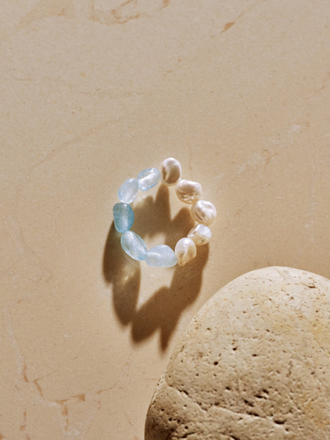 Cerulean Drift Irregular Aquamarine Pearl Ring gembea jewelry