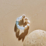 Cerulean Drift Irregular Aquamarine Pearl Ring gembea jewelry