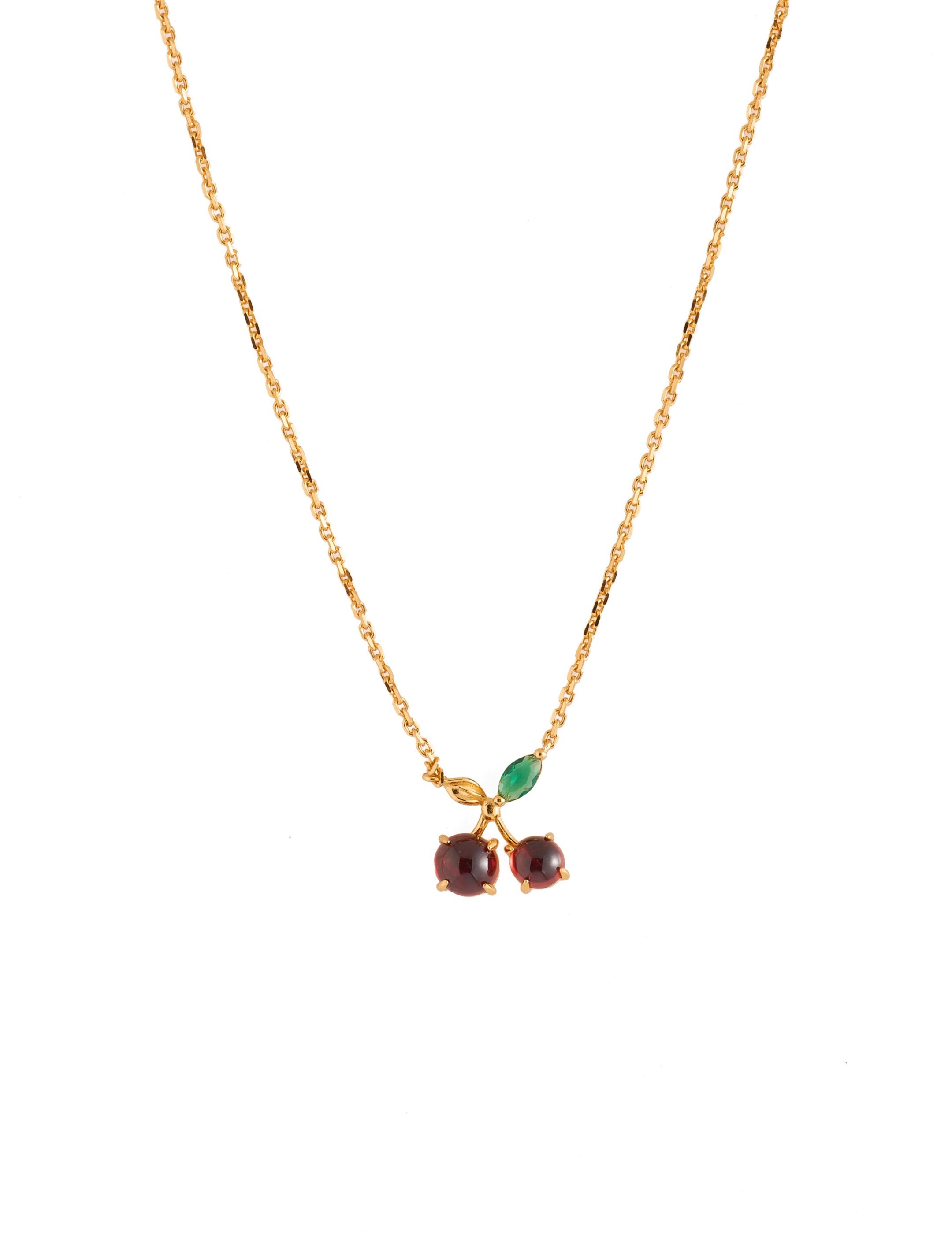 Cherry Garnet Pendant Gold Chain Necklace gembea jewelry