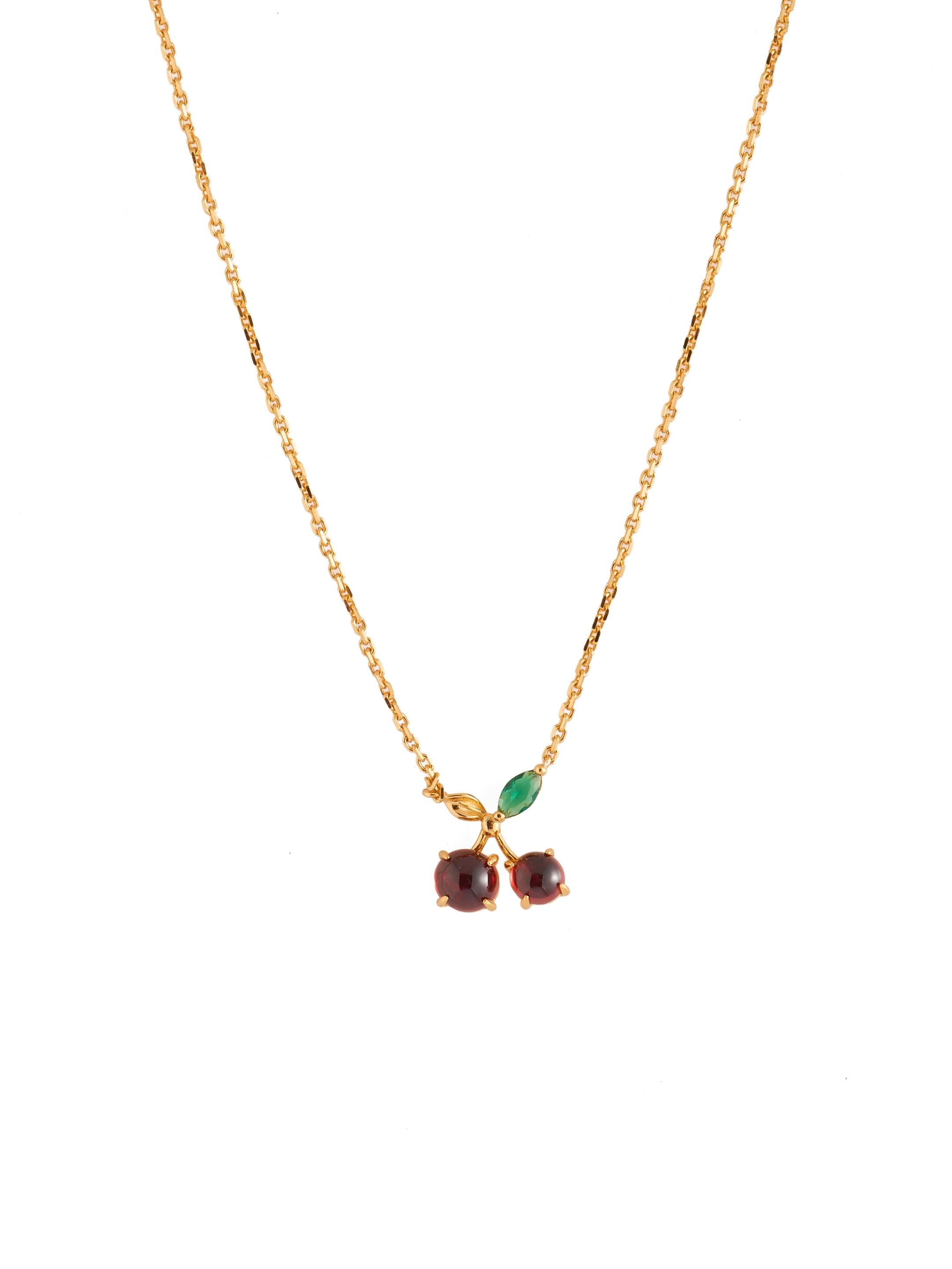 Cherry Garnet Pendant Gold Chain Necklace gembea jewelry