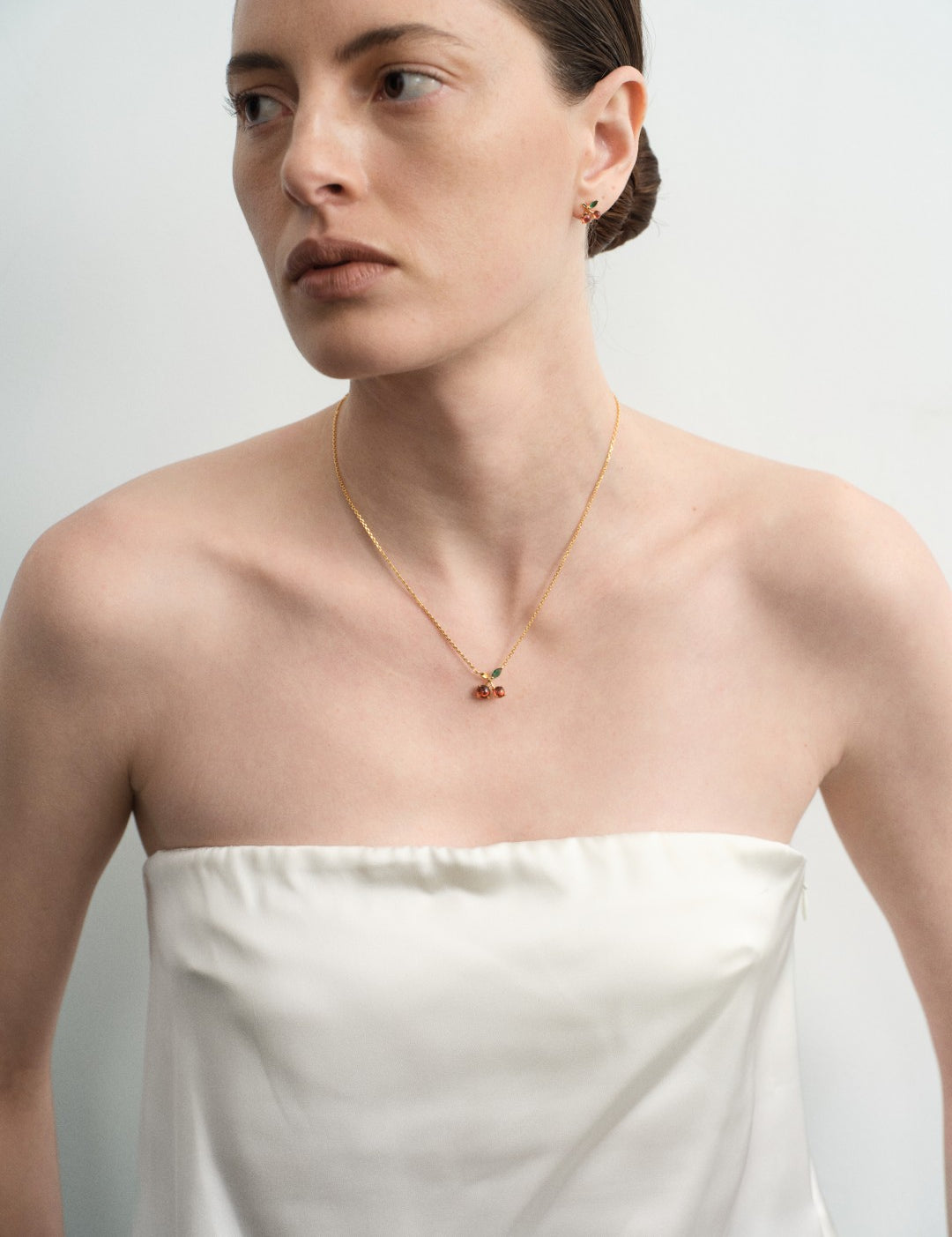 Cherry Garnet Pendant Gold Chain Necklace