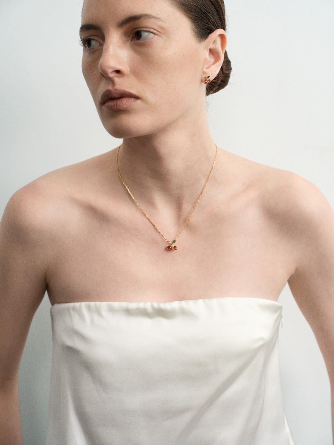 Cherry Garnet Pendant Gold Chain Necklace