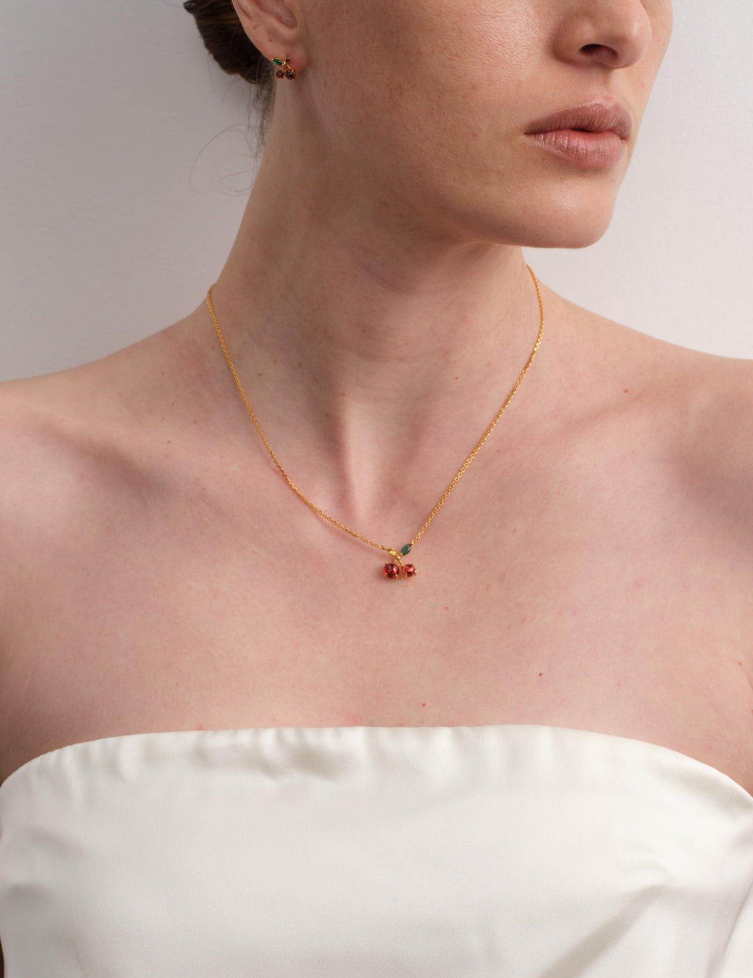 Cherry Garnet Pendant Gold Chain Necklace gembea jewelry