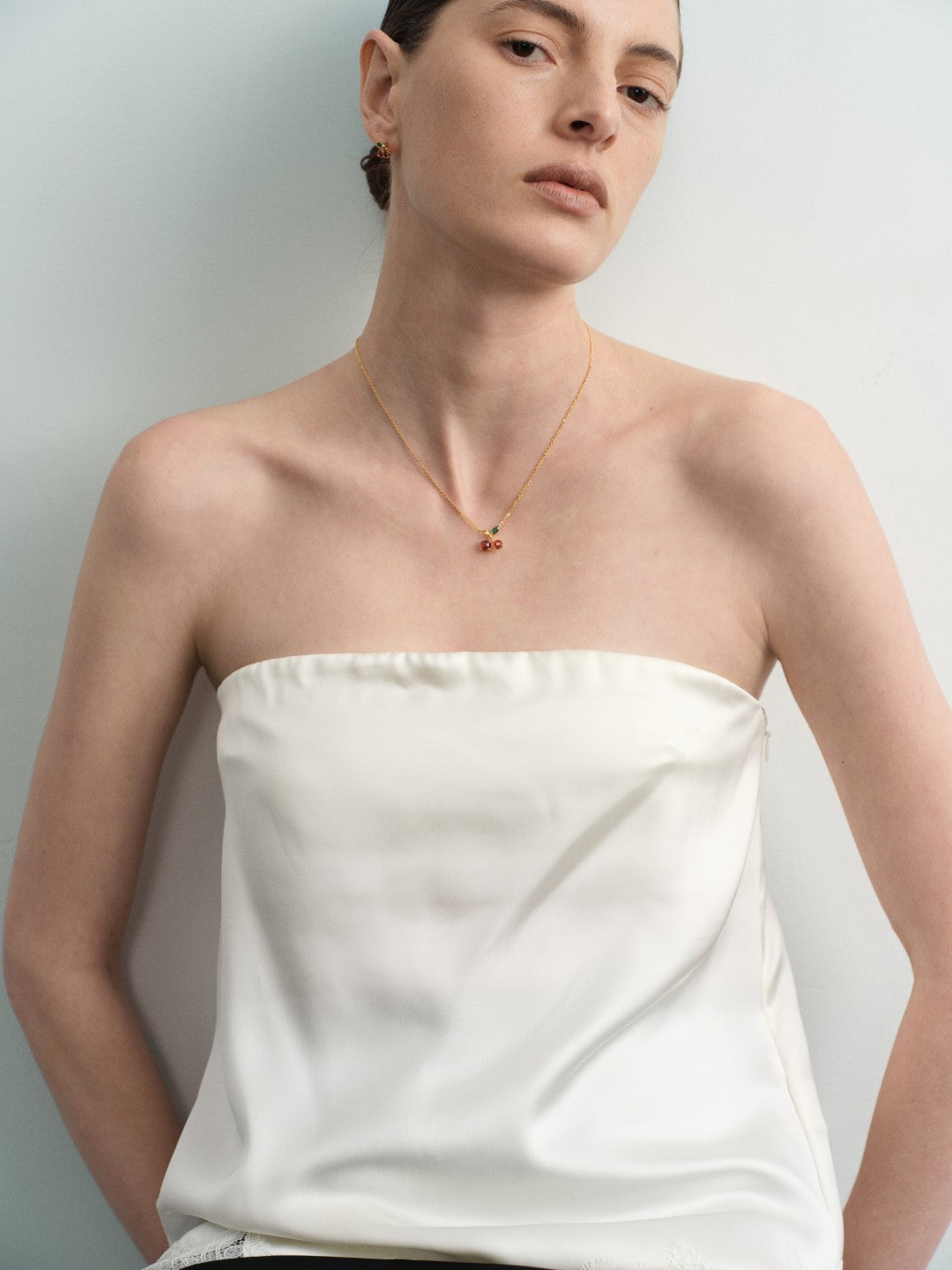 Cherry Garnet Pendant Gold Chain Necklace gembea jewelry