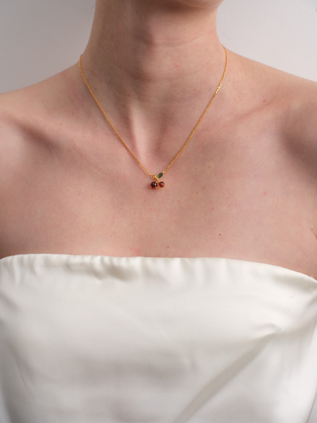 Cherry Garnet Pendant Gold Chain Necklace gembea jewelry